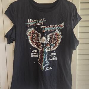 Harley Davidson Black Cotton Off the Shoulder Tee